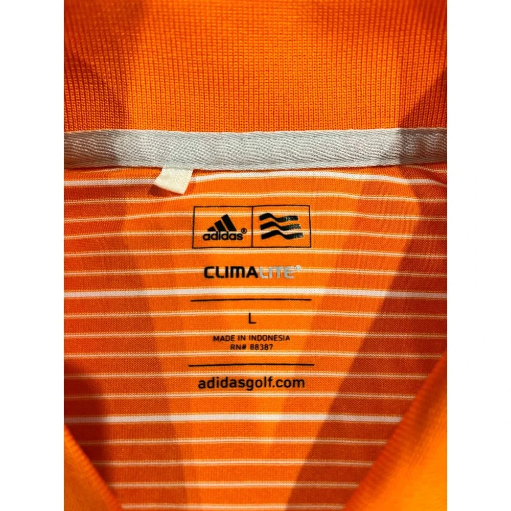 Adidas Golf Mens Climalite Polo Shirt Orange White Striped Dalton‎ Ranch Large